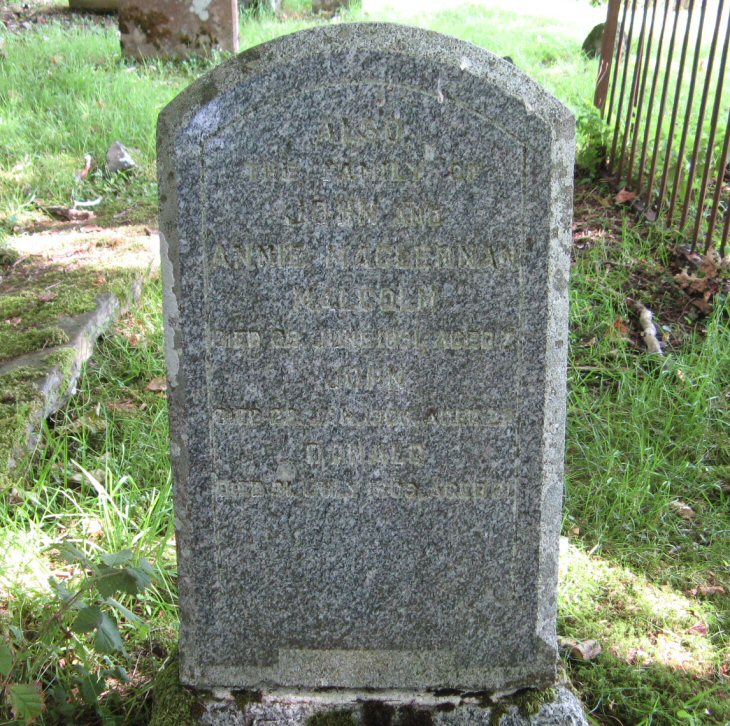 Photo of headstones/Malcolm MacLennan d1891 hdstn Lochcarron Old chyd